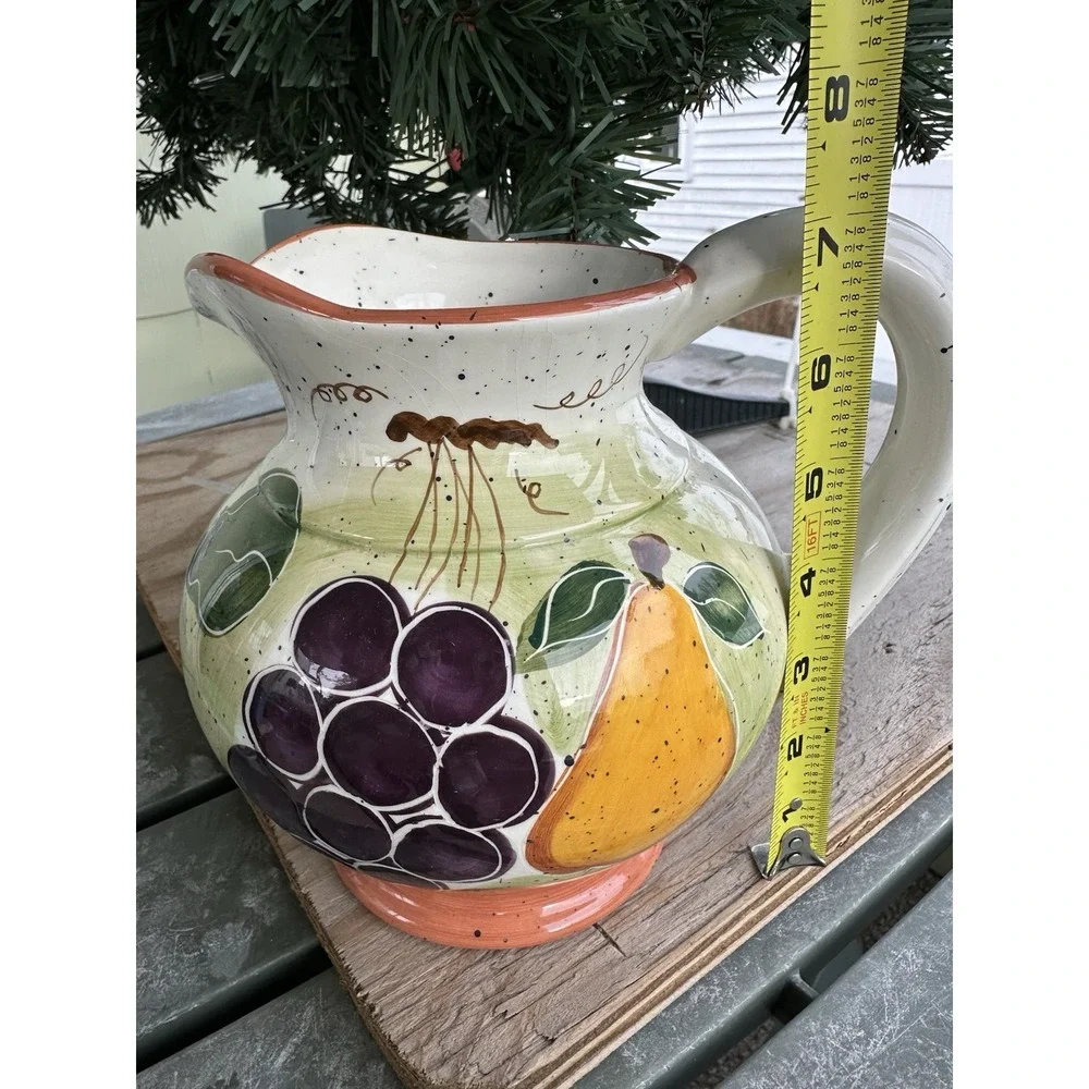 VTG 1997 Enesco Julie Ueland Pitcher Colorful Fruit Pattern 7 Inches